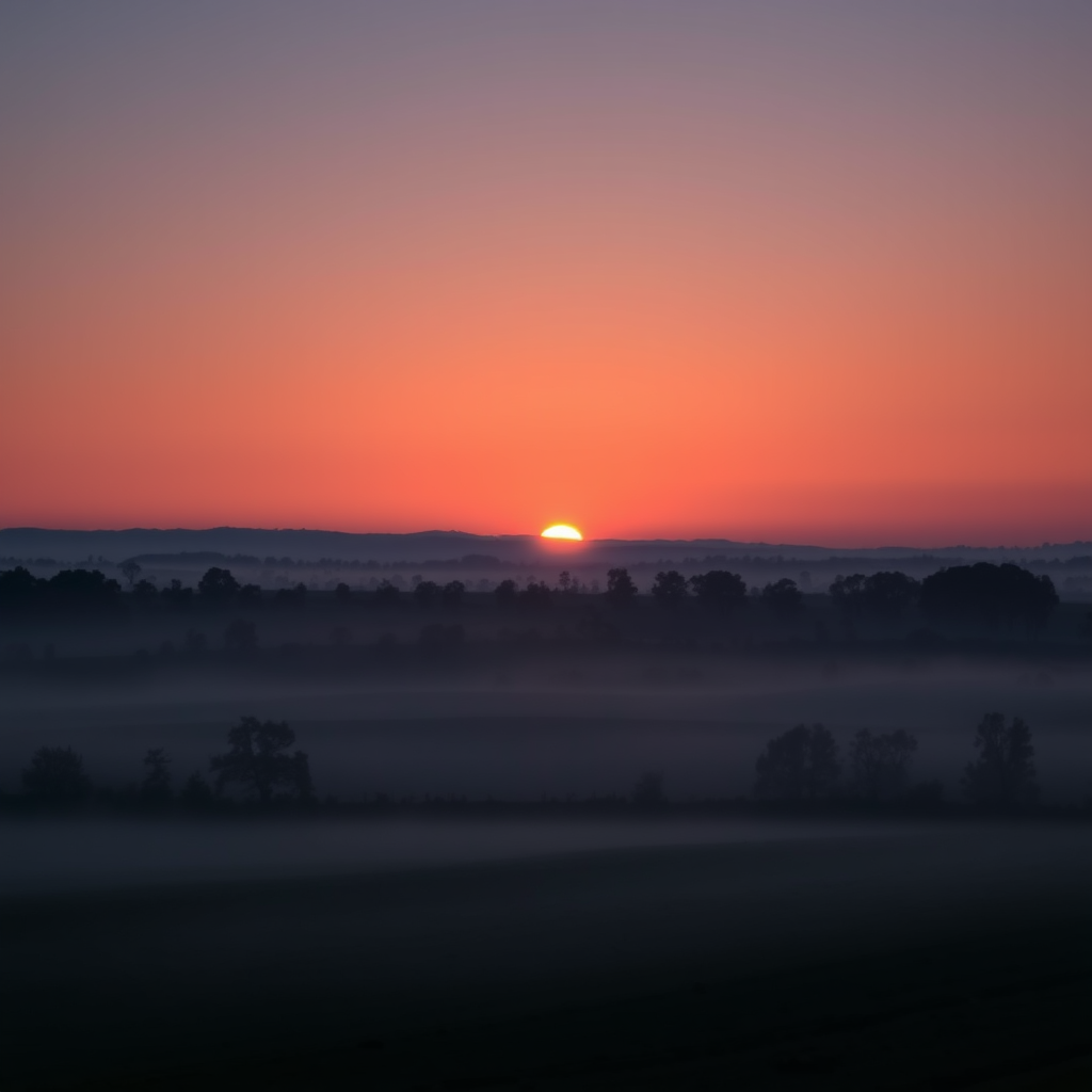 Eine stille Landschaft im ersten Licht der Morgendämmerung