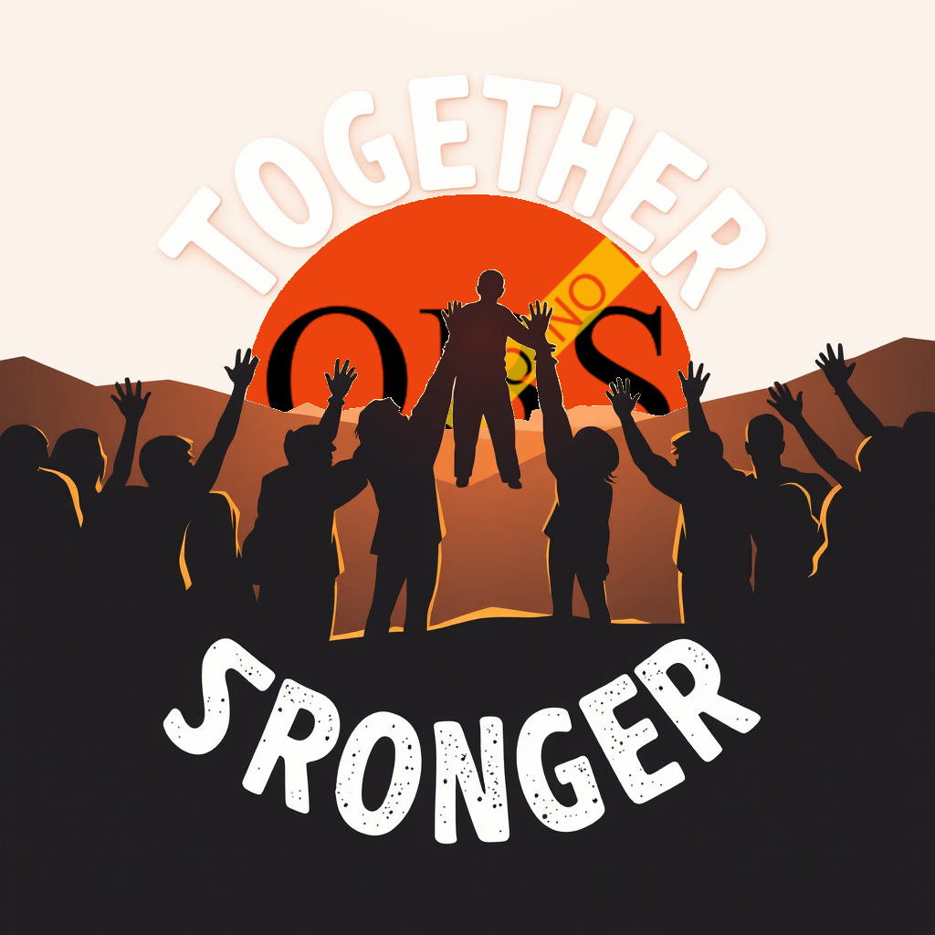 Robert Zerbe / Zusammen sind wir stärker / ComfyUI - flux1-schnell-fp8 Eine Community die sich gegenseitig unterstützt, umgeben vom Text Together Stronger