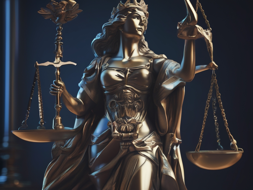 Robert Zerbe / Justitia - Symbol für Gerechtigkeit und Unparteilichkeit / SDXL 1.0 (leonardo.ai) Statue der Justitia, die eine Waage mit zwei Waagschalen hält – Symbol für Gerechtigkeit und Unparteilichkeit