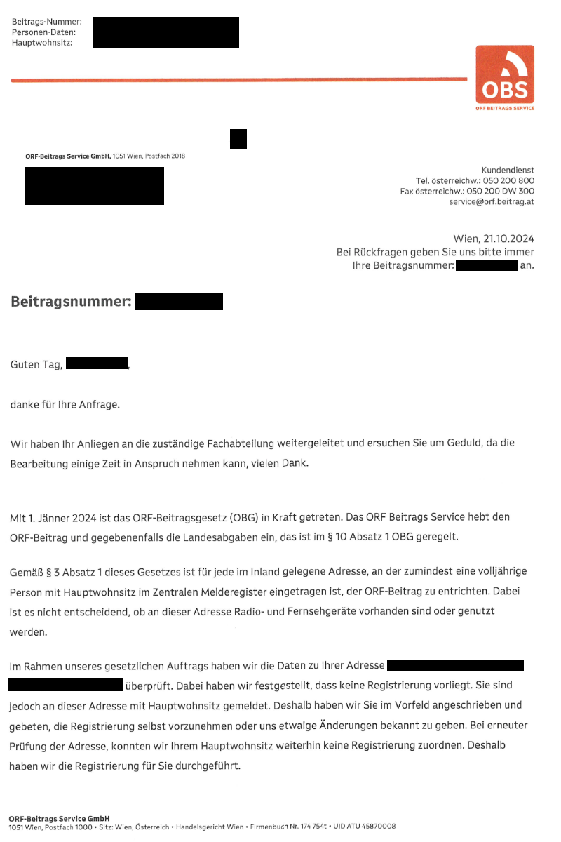 Antwortschreiben der OBS zu meinen ersten Fragen Seite 1