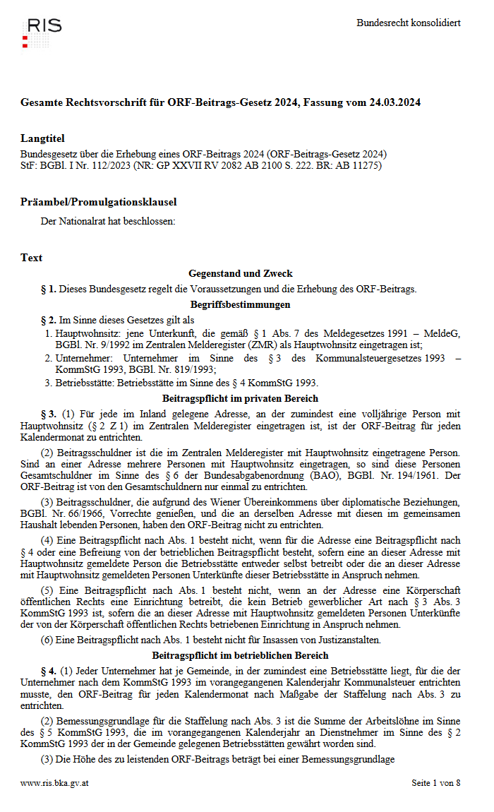 ORF-Beitrags-Gesetz 2024 Seite 1
