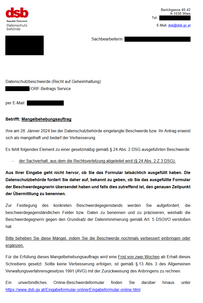 Datenschutzbeschwerde II gegen die OBS Seite 1