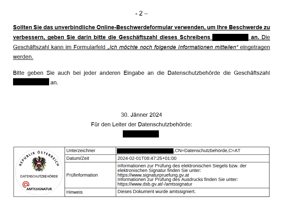 Datenschutzbeschwerde II gegen die OBS Seite 2
