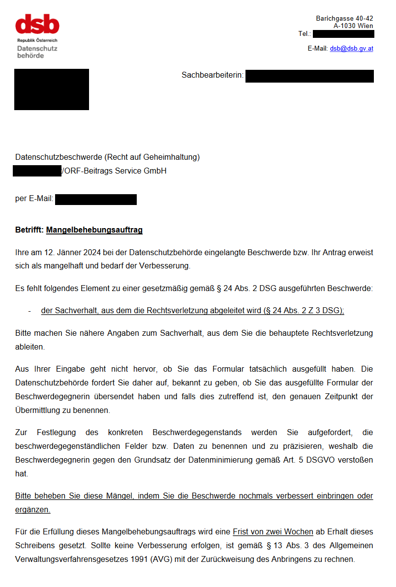 Datenschutzbeschwerde I gegen die OBS Seite 1