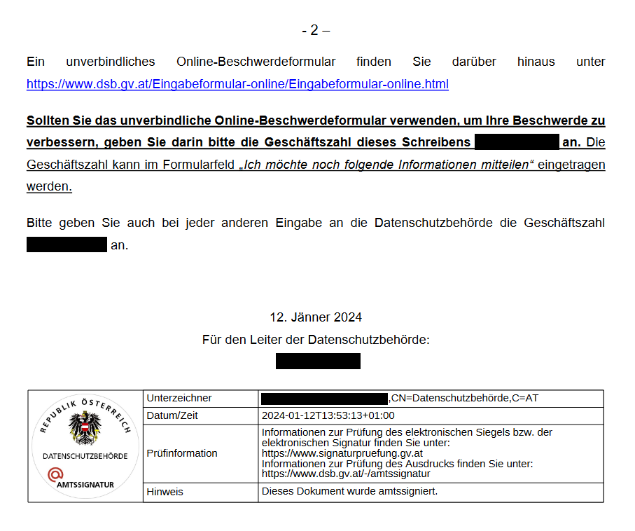 Datenschutzbeschwerde I gegen die OBS Seite 2