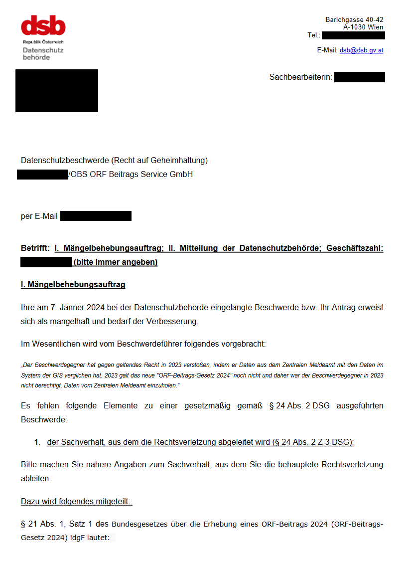 Datenschutzbeschwerde I gegen die OBS Seite 3