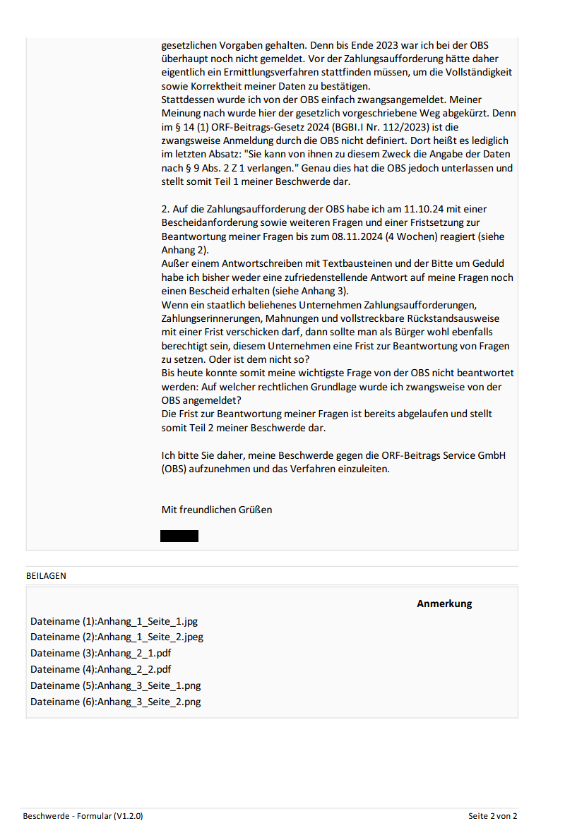 Beschwerde bei der Volksanwaltschaft gegen die OBS Seite 2